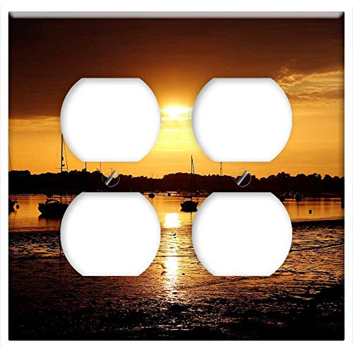 Double Duplex Outlet Wall Plate Cover - Sunset Harbour Landscape Water Sky Harbor Sea