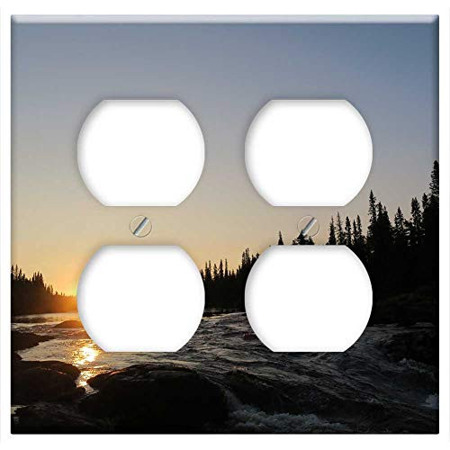 Double Duplex Outlet Wall Plate Cover - Evening Sunset River Sky Forest