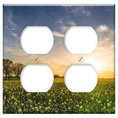Double Duplex Outlet Wall Plate Cover - Oilseed Rape Field Of Rapeseeds Sunset Landscape
