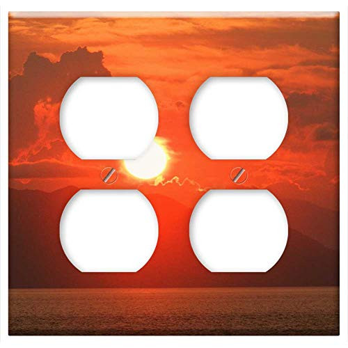 Double Duplex Outlet Wall Plate Cover - Sunset Sea Red Beach Evening Sky Afterglow Sun