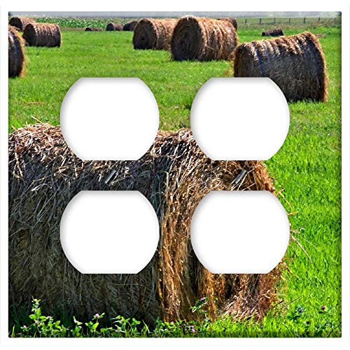 Double Duplex Outlet Wall Plate Cover - Hay Field Agriculture Sunset Landscape Scenic 1
