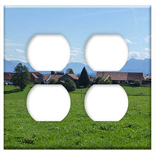 Double Duplex Outlet Wall Plate Cover - AllgAu Mountains Village Meadow Sun Panorama 1
