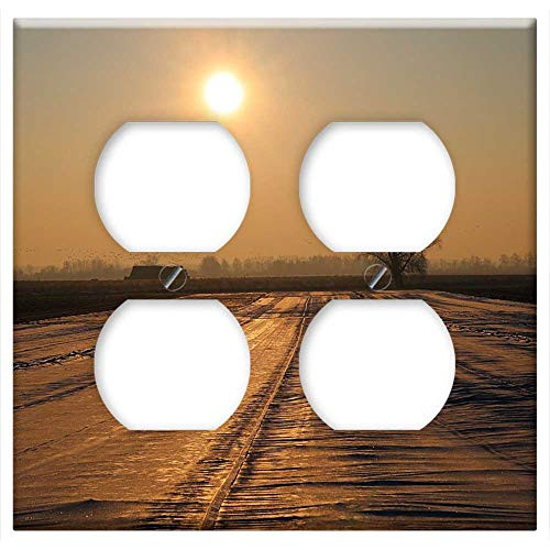 Double Duplex Outlet Wall Plate Cover - Mati Sunset Landscape Sky Tree Nature Meadow
