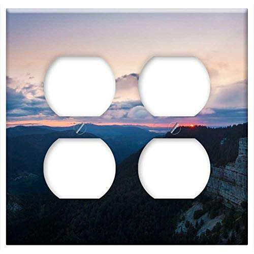 Double Duplex Outlet Wall Plate Cover - Sunrise Silhouettes Red Sun Mysthisch Cliff