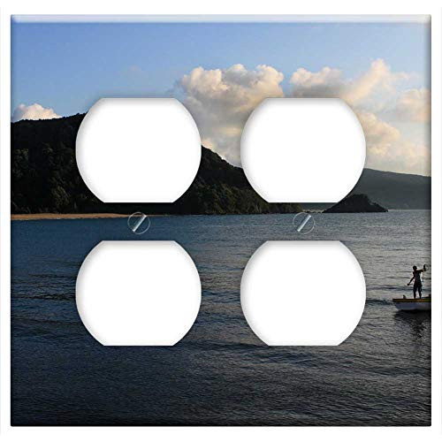 Double Duplex Outlet Wall Plate Cover - Marine Sunset Landscape Sky Mountains Boat