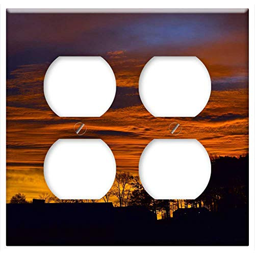 Double Duplex Outlet Wall Plate Cover - Sunrise Sky Silhouette Trees Clouds Dawn Mountain