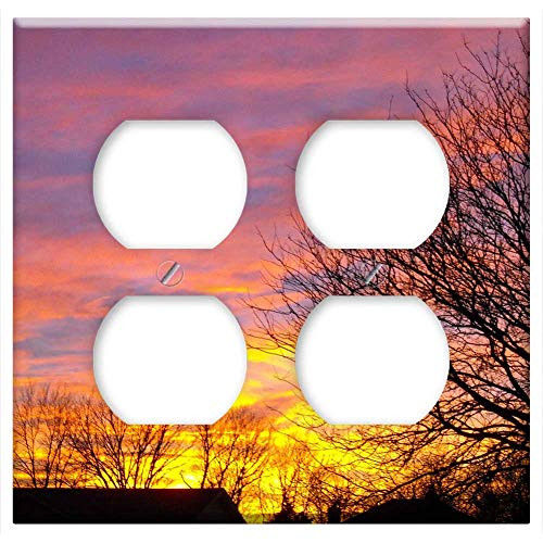 Double Duplex Outlet Wall Plate Cover - Purple Sky Sunset Silhouette Sky Clouds Outdoors
