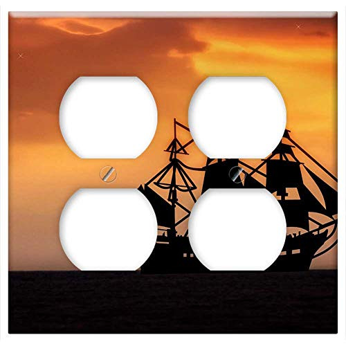 Double Duplex Outlet Wall Plate Cover - Sea Lake Seafaring Sailing Vessel Ship Sunset Sky