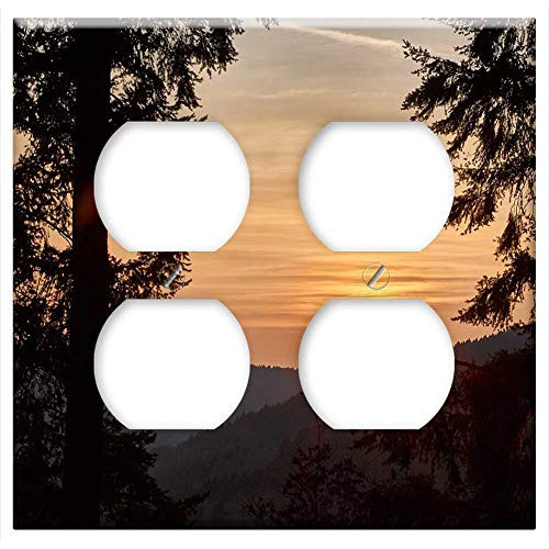 Double Duplex Outlet Wall Plate Cover - Tree Nature Sunset Dawn Wood Sun Landscape Dusk