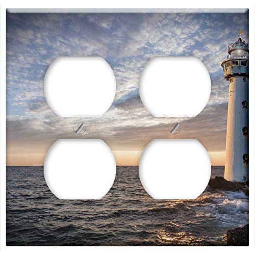 Double Duplex Outlet Wall Plate Cover - Lighthouse Glow Evening Clouds Sunset Ocean Sea 4