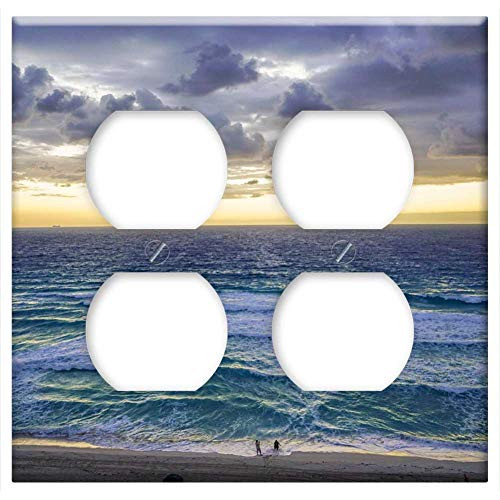 Double Duplex Outlet Wall Plate Cover - Cancun Mexico Beach Sunrise Person People Clouds