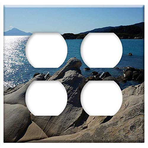 Double Duplex Outlet Wall Plate Cover - Greece Calkidiki Rocks Sea Sun Blue Sky Holiday Double Duplex Outlet Wall Plate Cover - Greece Calkidiki Rocks Sea Sun Blue Sky Holiday