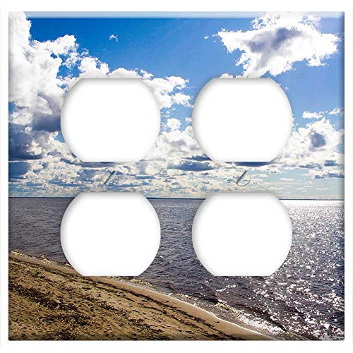Double Duplex Outlet Wall Plate Cover - The Bright Sun Sand Beach Sea Water Clouds 1