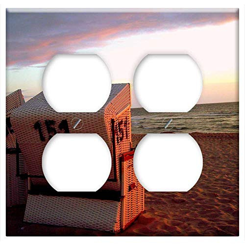 Double Duplex Outlet Wall Plate Cover - Beach Chair Sunset North Sea Beach Sylt