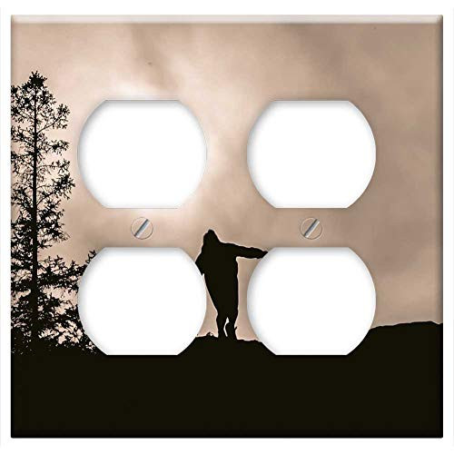 Double Duplex Outlet Wall Plate Cover - Sunset Dusk Silhouette People Trees Sky Clouds