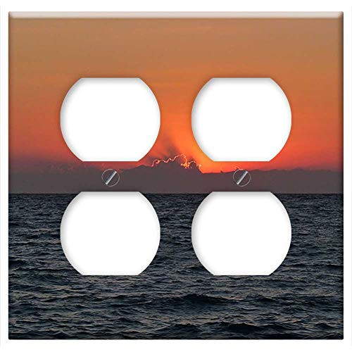 Double Duplex Outlet Wall Plate Cover - Sun Sea Sunset Abendstimmung Sunset Sea Nature