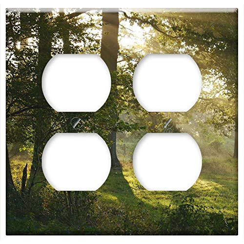 Double Duplex Outlet Wall Plate Cover - Morning Sun Forest Glade Sunbeam Dew Humidity