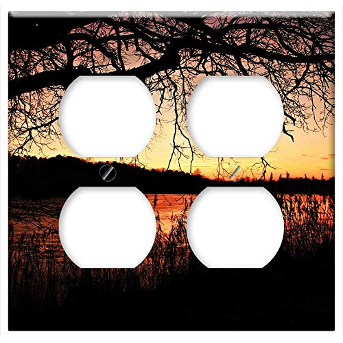 Double Duplex Outlet Wall Plate Cover - Afterglow Sunset Reed Pond Winter Good Weather
