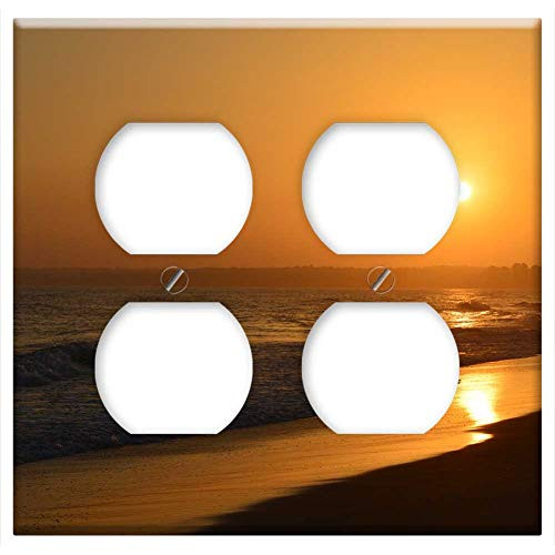 Double Duplex Outlet Wall Plate Cover - Landscape Sea Sun Sunrise Glow Beach Water