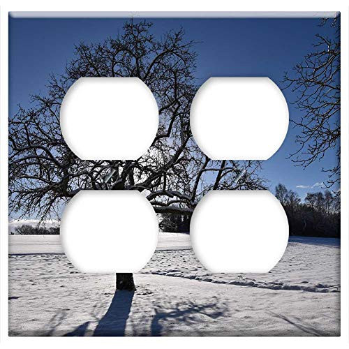 Double Duplex Outlet Wall Plate Cover - Wintry Winter Sun Tree Winter Lighting Snowy