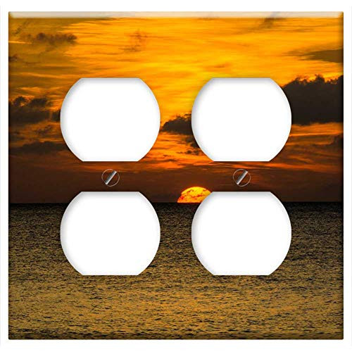 Double Duplex Outlet Wall Plate Cover - Sunset Clouds Sea Boot Baltic Sea Abendstimmung 1