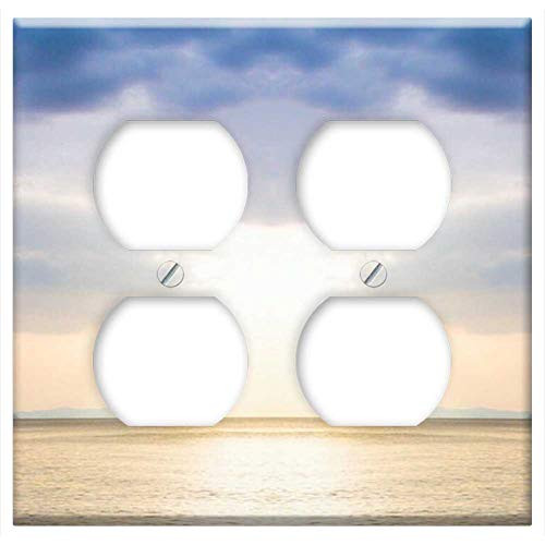 Double Duplex Outlet Wall Plate Cover - Boat Sunset Dusk Boom Water Sun Silhouetted Sea