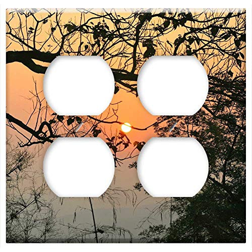Double Duplex Outlet Wall Plate Cover - Sunset Tree Nature Twilight Evening Sun Landscape
