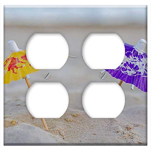 Double Duplex Outlet Wall Plate Cover - Summer Sun Stand Nature Beach Holiday Parasol
