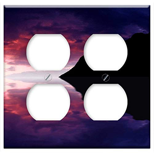 Double Duplex Outlet Wall Plate Cover - Sky Sunset Water Mirroring Mountain Outline