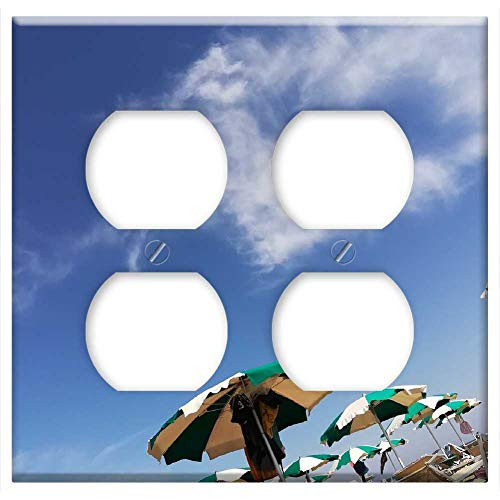 Double Duplex Outlet Wall Plate Cover - Sea Sun Sky Clouds Blue Color Beach Umbrellas Double Duplex Outlet Wall Plate Cover - Sea Sun Sky Clouds Blue Color Beach Umbrellas