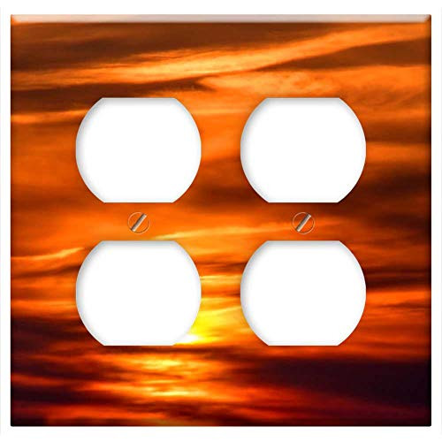Double Duplex Outlet Wall Plate Cover - Sunset Setting Sun Sun Evening Sky Abendstimmung