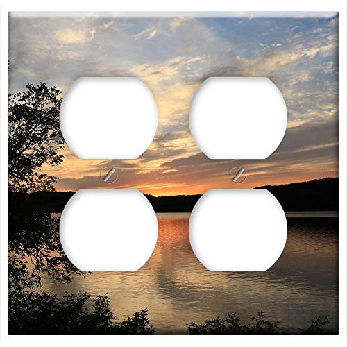 Double Duplex Outlet Wall Plate Cover - Sunset Kennebecasis River New Brunswick Calm Water