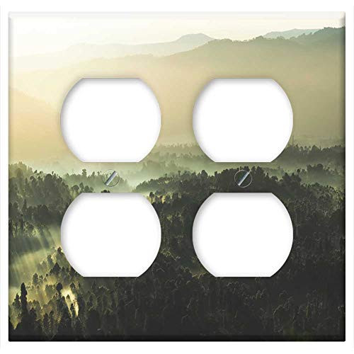 Double Duplex Outlet Wall Plate Cover - Nature Landscape Mountain Clouds Sky Sun Trees