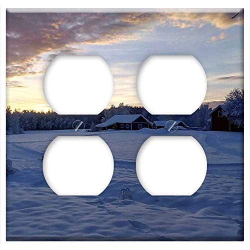 Double Duplex Outlet Wall Plate Cover - Winter Mood Snow Landscape Winter Magic Sunset