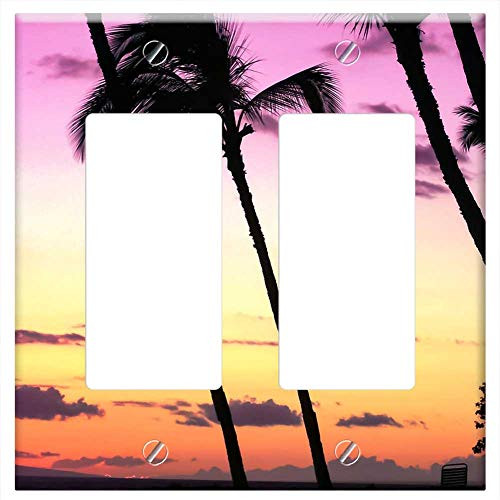 Switch Plate Double Rocker GFCI - Sunset Beach Hawaii Palm Trees Palm Trees