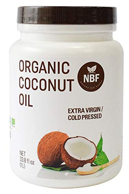 NBF Organic Coconut Oil  Extra Virgin  Non-GMO  Cold Pressed  Unrefined Cooking Oil 33.8 Ounce   1 Lt