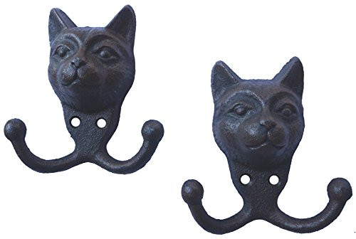 Lulu Decor  Cast Iron Cat face Key Hooks  Solid Sturdy Hooks  Ideal for cat Lovers  Dual Hook