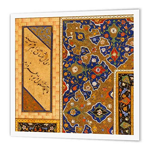 3dRose Gold and Persian Blue Arabian Floral Abstract-Islamic Vintage Art-Islam Arabic Ethnic Muslim-Iron on Heat Transfer, 10 by 10", for White Material (ht_162524_3)