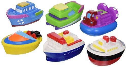 Elegant Baby Bath Time Fun Rubber Water Squirties Vinyl Zip Storage Bag, Boat Party, Set of 6