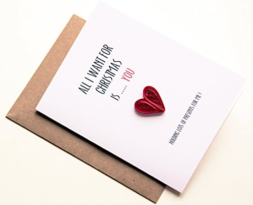 Funny Christmas Card - Romantic Christmas Hearts Card - Husband Wife Christmas card - All I want for Christmas is You