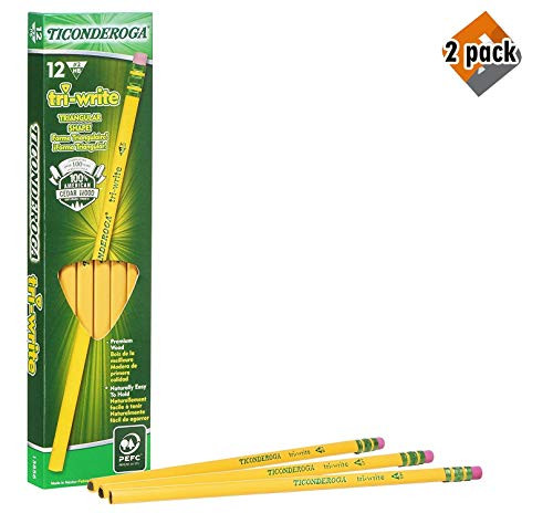 Ticonderoga Tri-Write Triangular Pencils  Wood-Cased 2 HB Soft  Yellow  12-Pack  13856   2 Pack