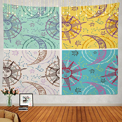 Shrahala Sun and Moon Tapestry  Blue Abstract of Compositions with Sun and Moon Wall Hanging Large Tapestry Psychedelic Tapestry Decorations Bedroom Living Room Dorm 51.2 x 59.1 Inches  Sun Moon