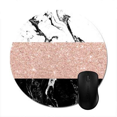 Round Mousepads Modern Black White Marble Rose Gold Color Block Mouse Mat