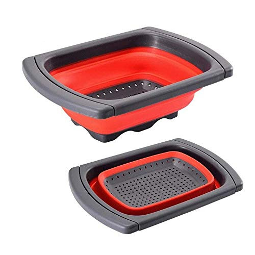 Jaer Colander collapsible  Colander Strainer Over The Sink Vegtable Fruit Colanders Strainers With Extendable Handles  Folding Strainer for Kitchen 6 Quart  Red