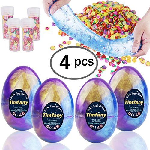 Timfany Egg Slime Toys 4 Pack 10 oz Soft Colorful Egg Slime Putty Fluffy Scented Stress Relief Sludge Toys with Fruit Slices Pack for Kids Students DIY and Birthday Party Favors By