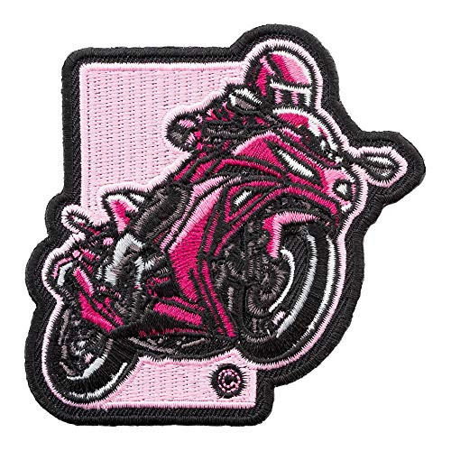 PatchStop Motorcycle Rider Pink Iron On Patches for Clothing Jeans - 3.25x3.25in Small DIY Sew On Patch for Jackets Bags - Embroidered Lady Biker Decorative Patches