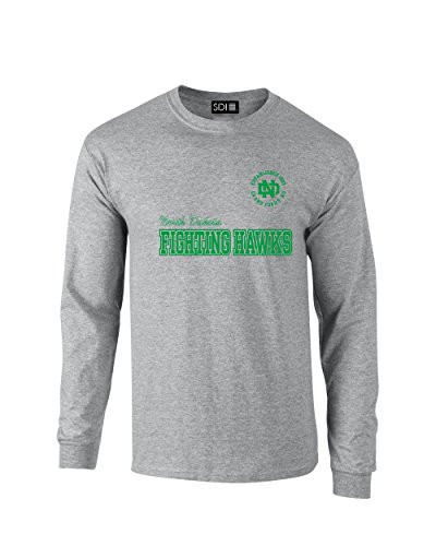 North Dakota Block 100 percent Pre Shrunk College Long Sleeve Tee  Small  Sport Gray