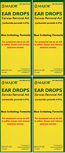 Ear Drops Earwax Removal Aid Carbamide Peroxide 6.5 percent Generic for Debrox - 0.5 oz.  15 ml  Per Bottle Pack of 4 Total 2 oz.