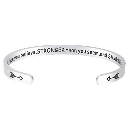 Fesciory Inspirational Bracelets for Women Stainless Steel Engraved Personalized Positive Mantra Quote Keep Going Cuff Bangle College Graduation Encouragement Gifts for Her  Braver