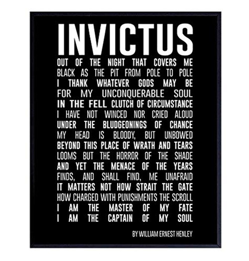 Motivational Invictus Poem Quote Wall Art Print - Inspirational Home Decor for Bedroom  Den  Office  Classroom or Dorm Room - Gift for Entrepreneurs  Teachers  Men  Teens  Kids - 8x10 Photo - Unframed